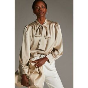 NWT Anthropologie x Mara Mare Elegant Cream Blouse with Bow Detail Size Small